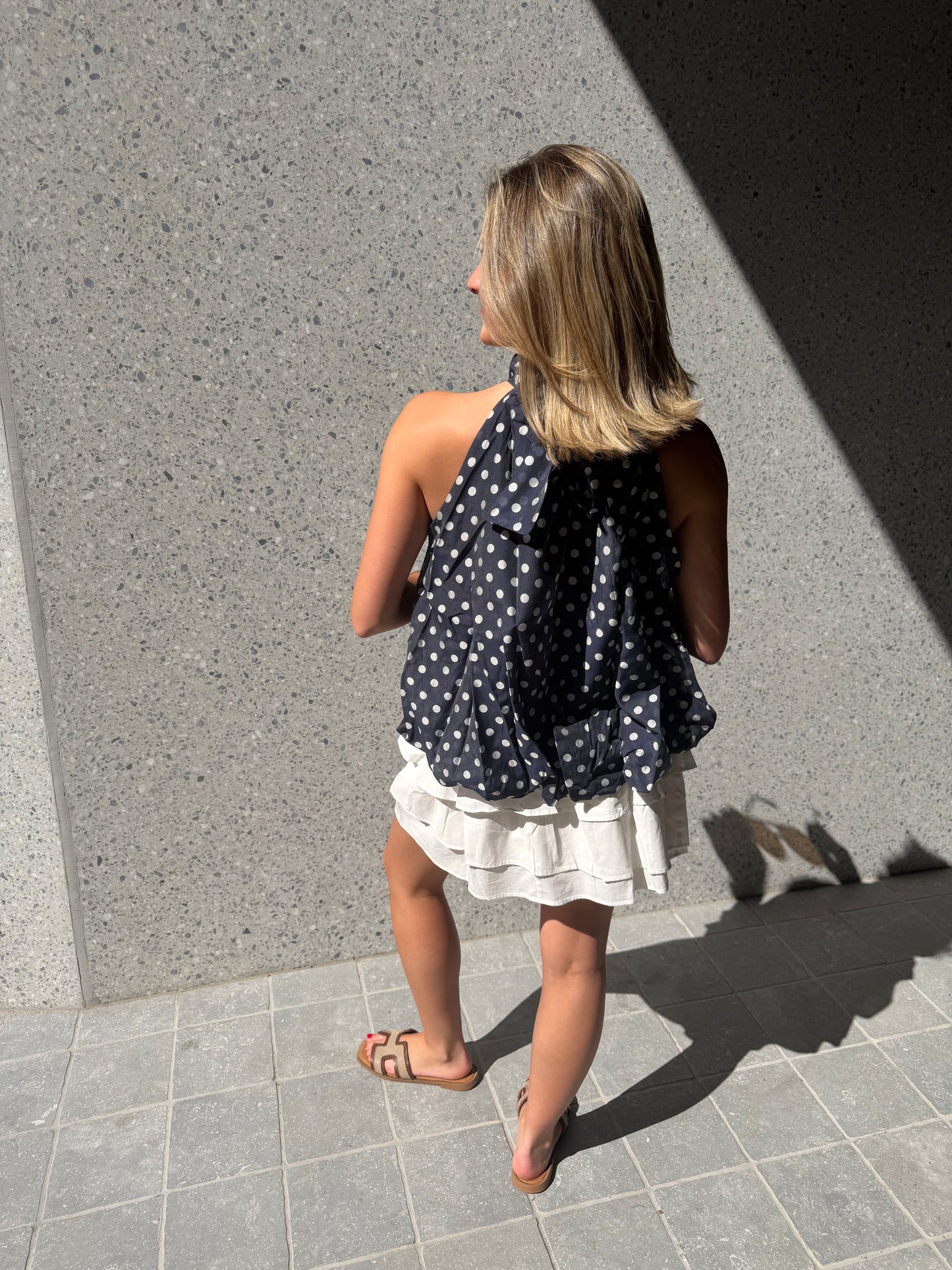 BALLOON BLOUSE POLKADOT BLAUW