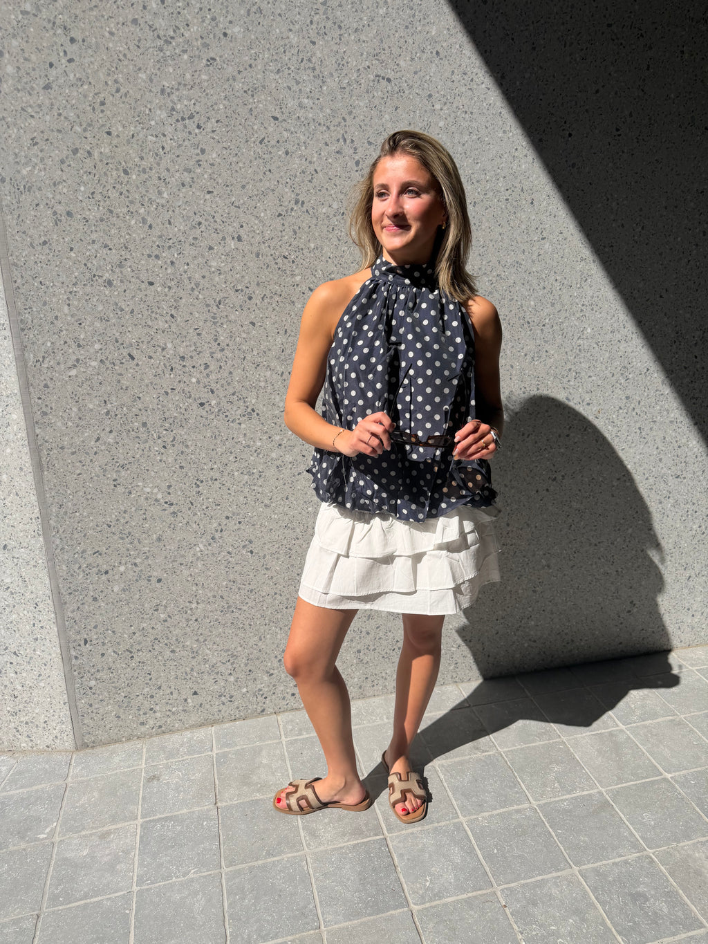 BALLOON BLOUSE POLKADOT BLAUW