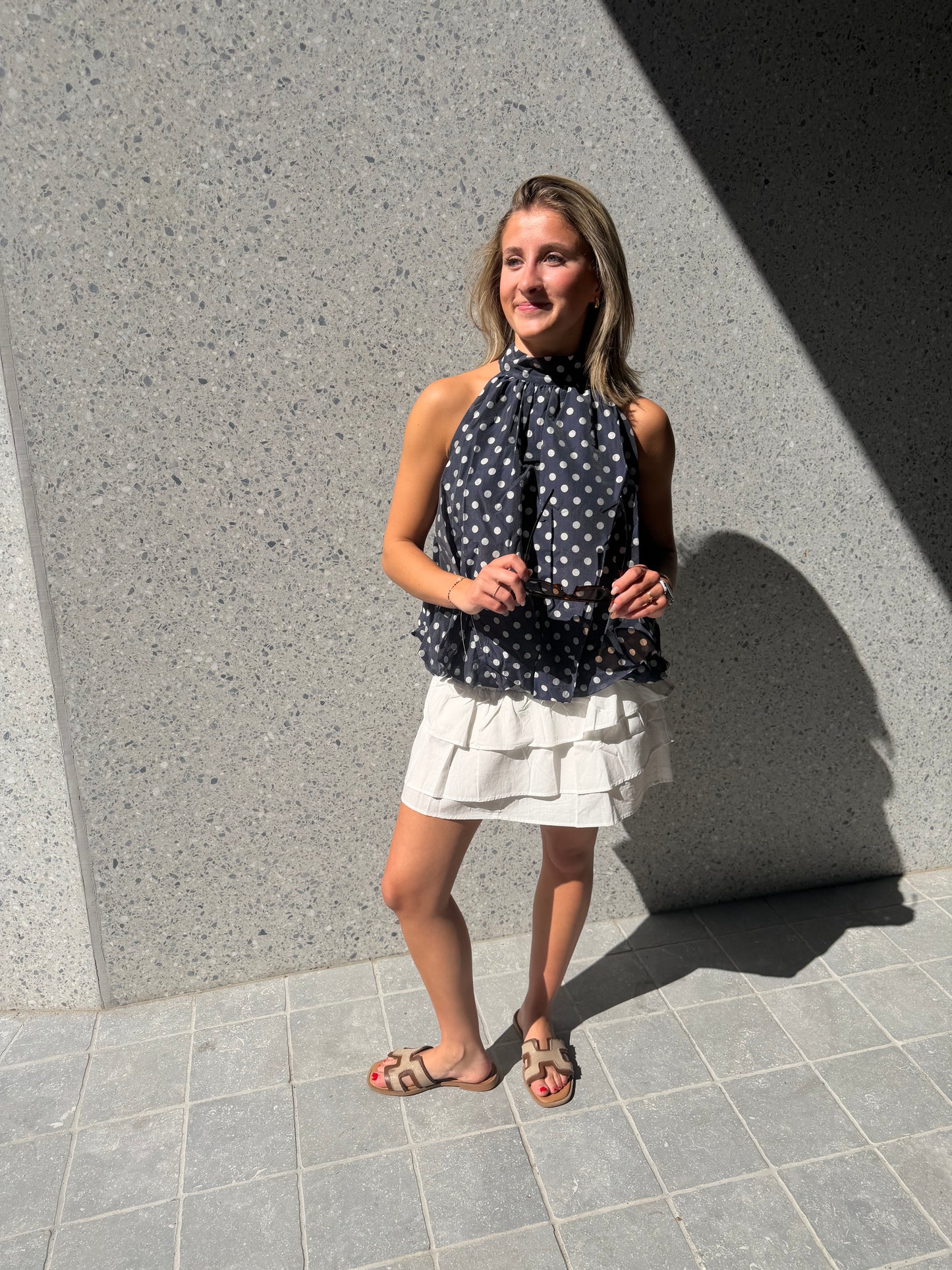 BALLOON BLOUSE POLKADOT BLAUW