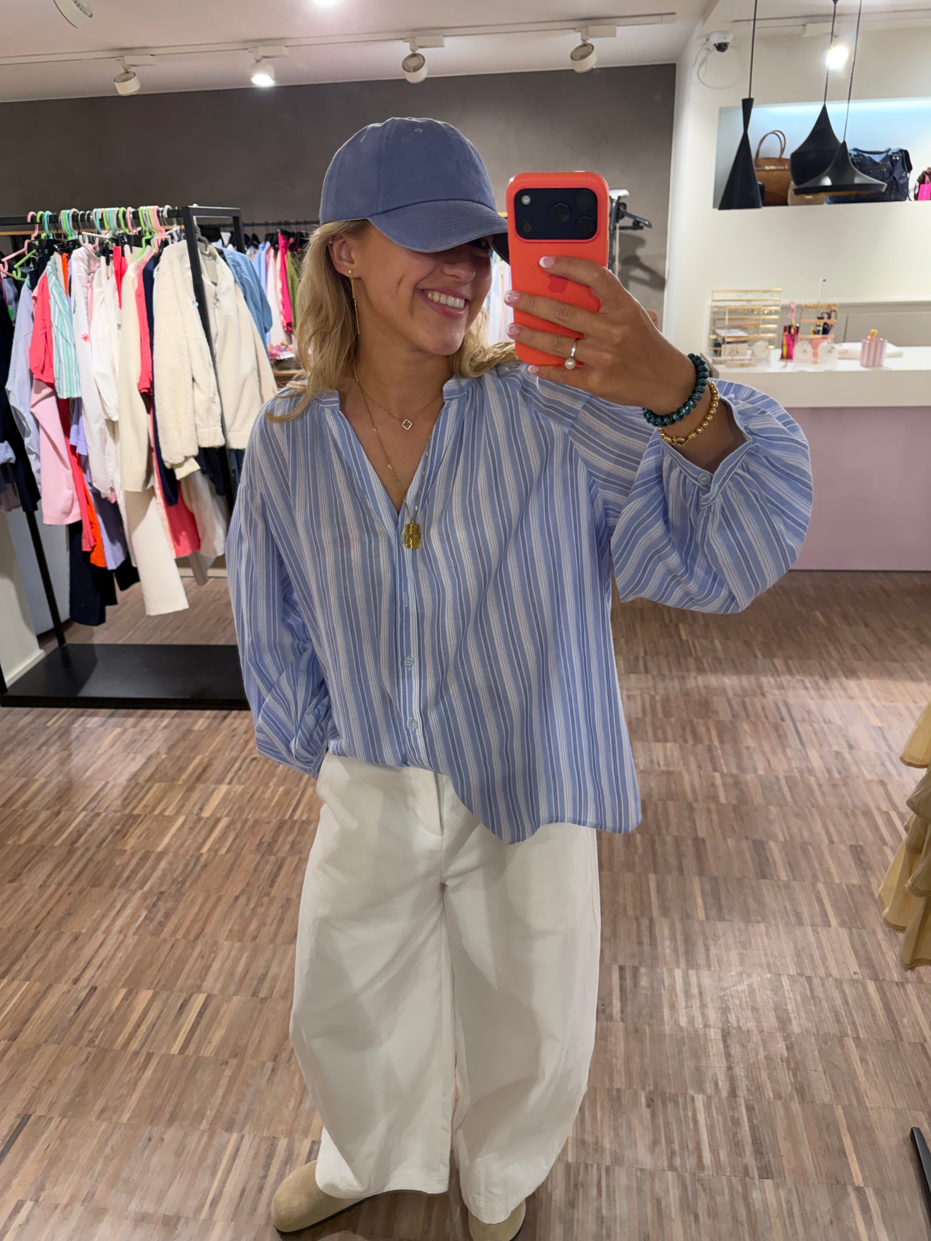 NOMI BLOUSE BLAUW GESTREEPT