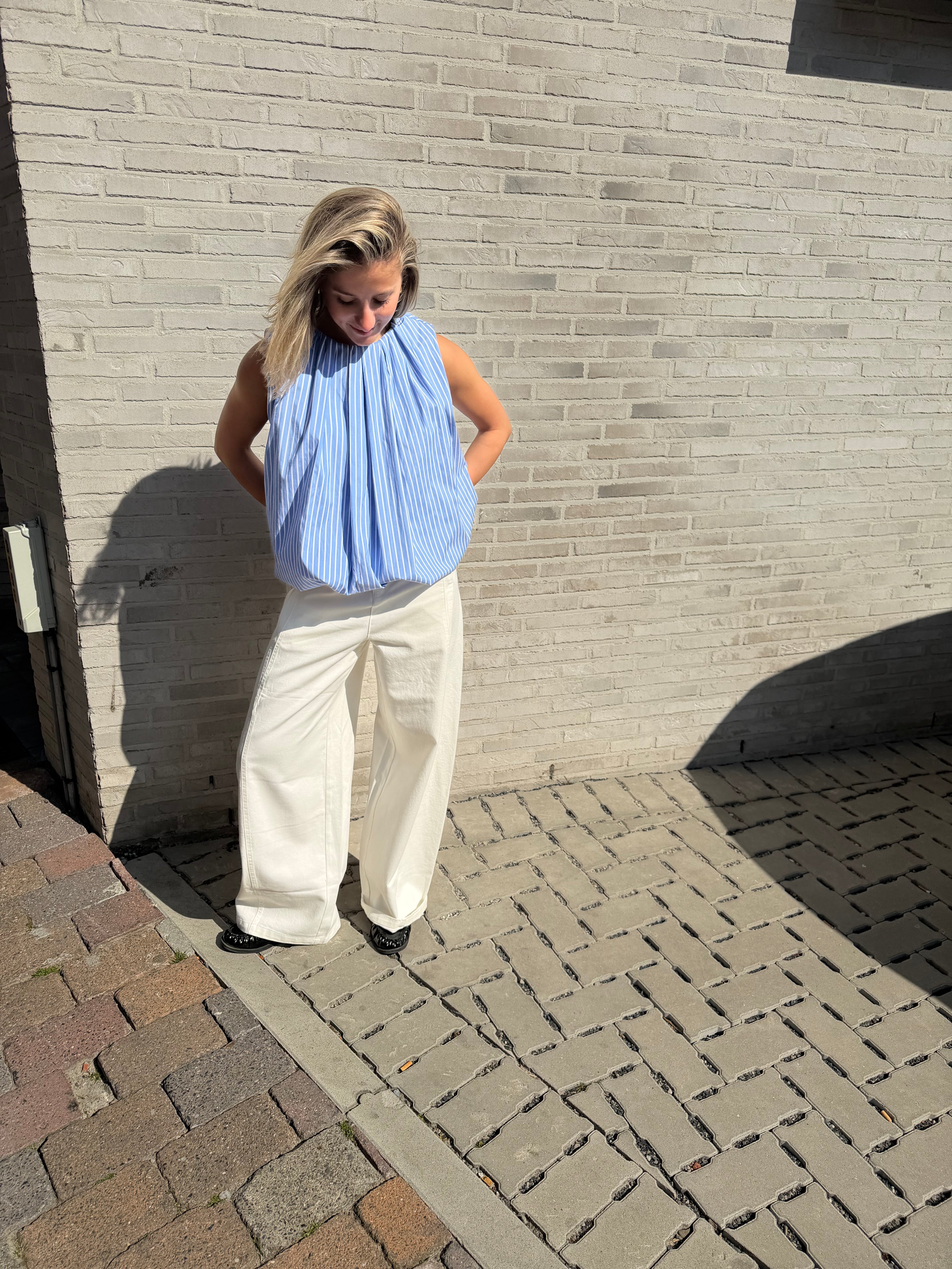 BALLOON TOP BLAUW GESTREEPT