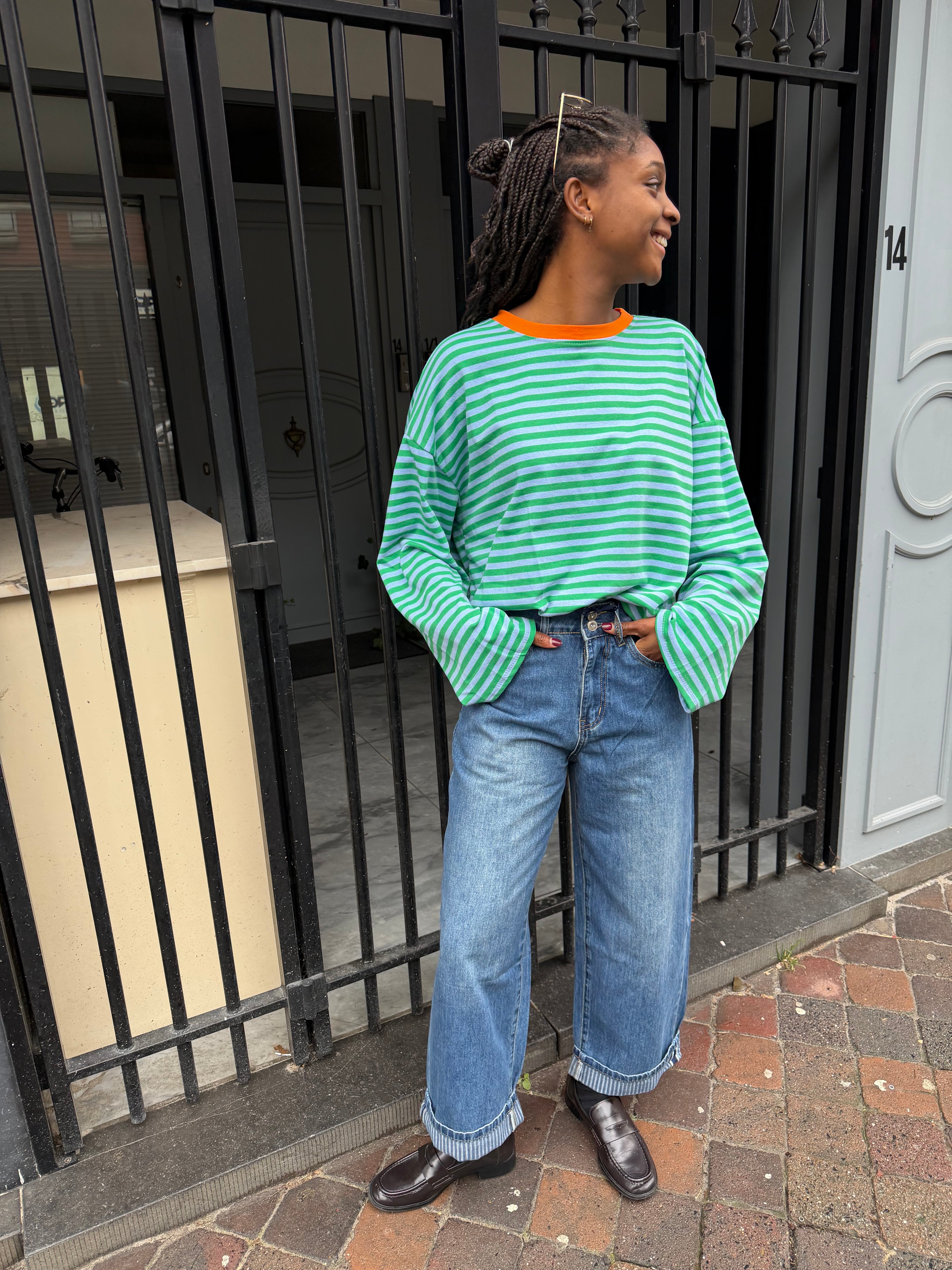LUNA GESTREEPT SHIRT GROEN/BLAUW