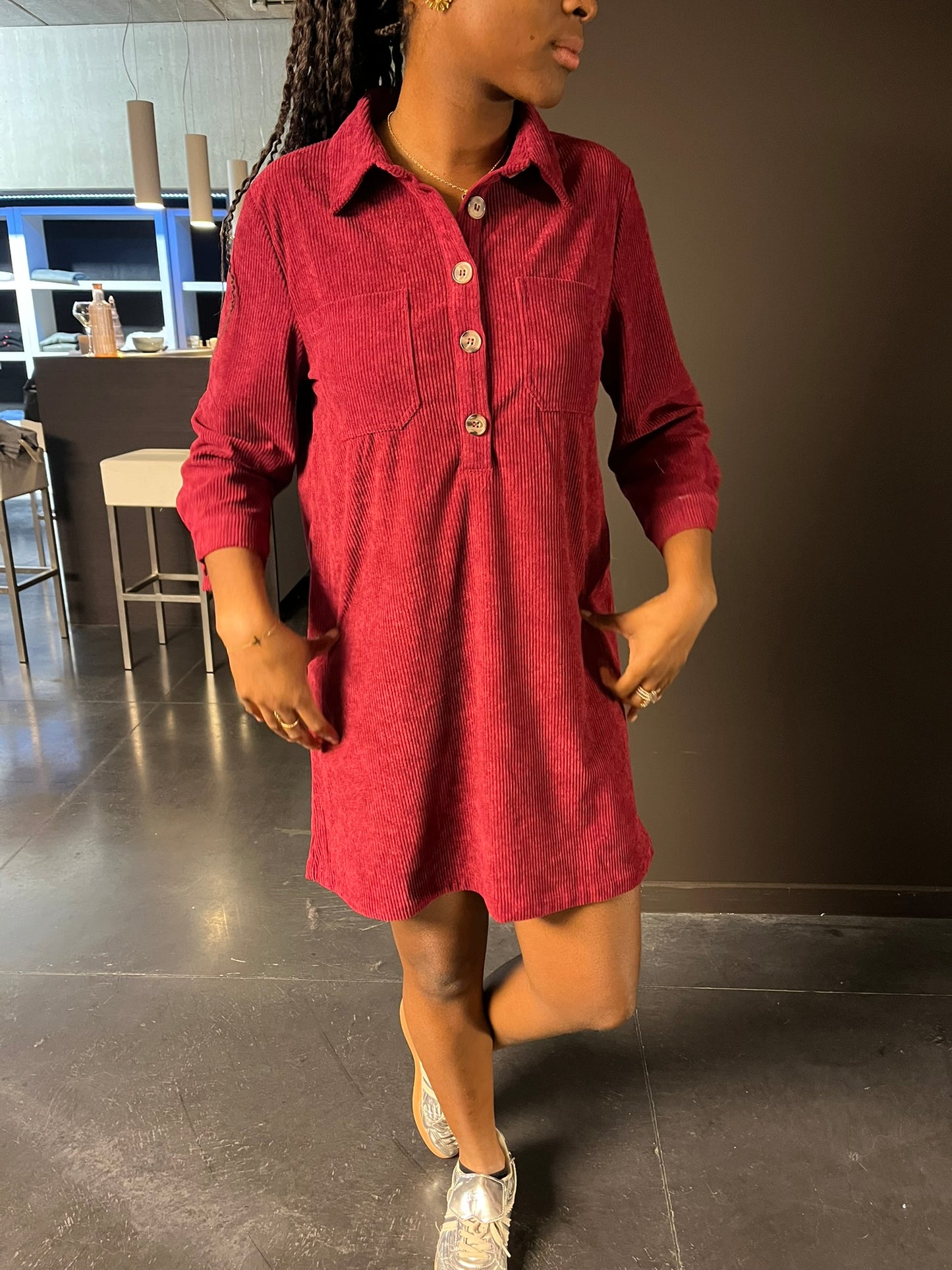 Corduroy jurk burgundy